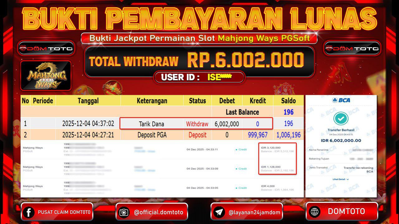 JACKPOT SLOT Menang SLOT MAHJONG WAYS PGSOFT 04  DECEMBER 2025